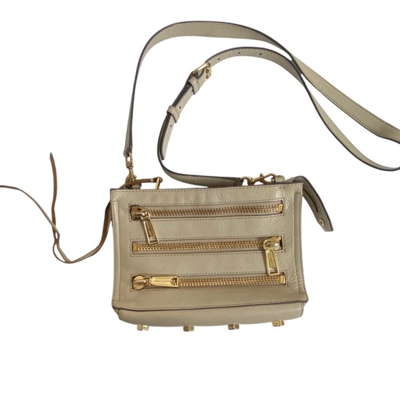Rebecca Minkoff Mini Leather Moto 3 Zip Crossbody Stud Clutch in Putty - Picture 11 of 16